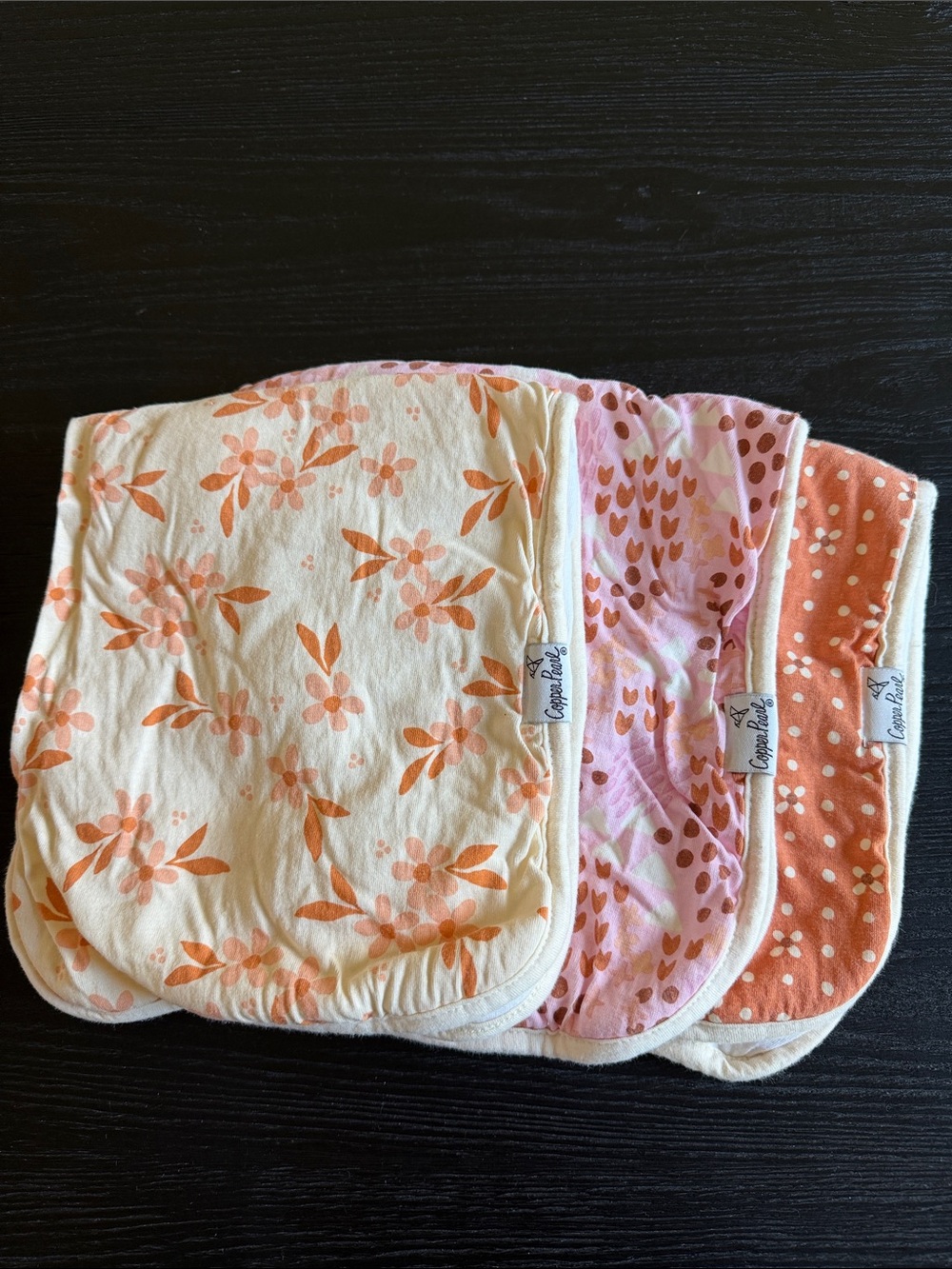 Kids 3-Pack Copper Pearl Coral & Pink Burp Cloths